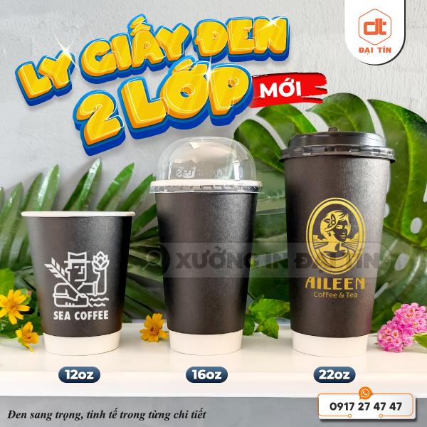 LY ( CỐC ) GIẤY KRAFT ĐEN 2 LỚP 12OZ (360ML), 16OZ (470ML), 22OZ (650ML)