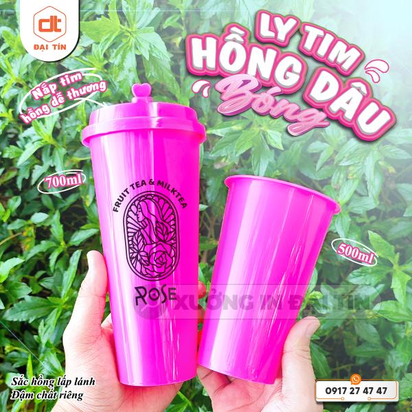 LY ( CỐC ) TIM HỒNG DÂU BÓNG 500ML, 700ML