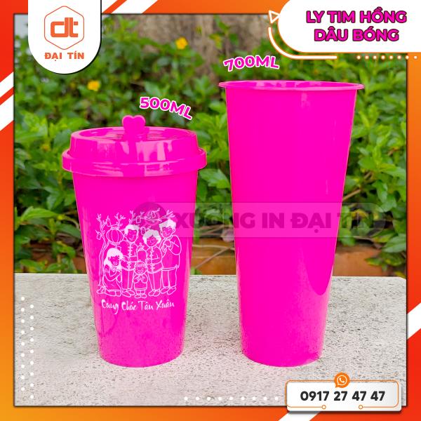 LY ( CỐC ) TIM HỒNG DÂU BÓNG 500ML, 700ML