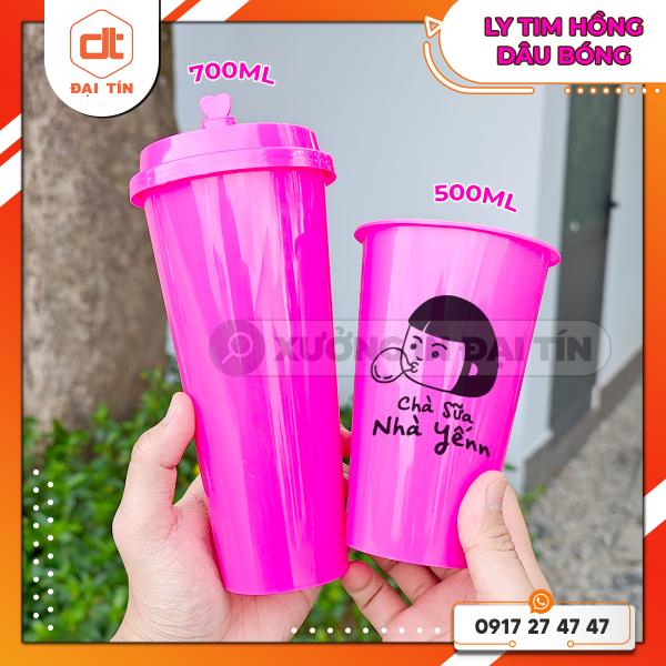 LY ( CỐC ) TIM HỒNG DÂU BÓNG 500ML, 700ML