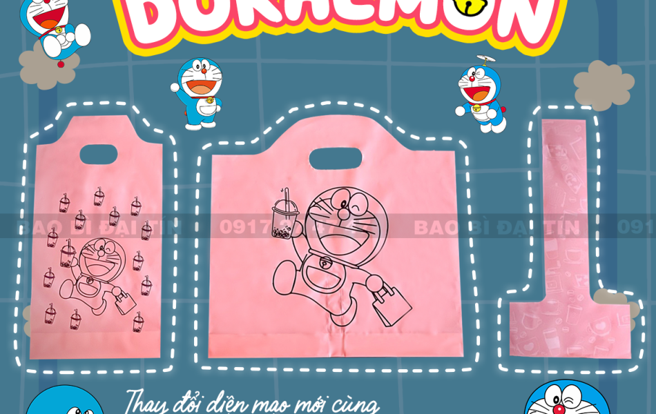 TÚI TRÀ SỮA MÀU HỒNG DORAEMON