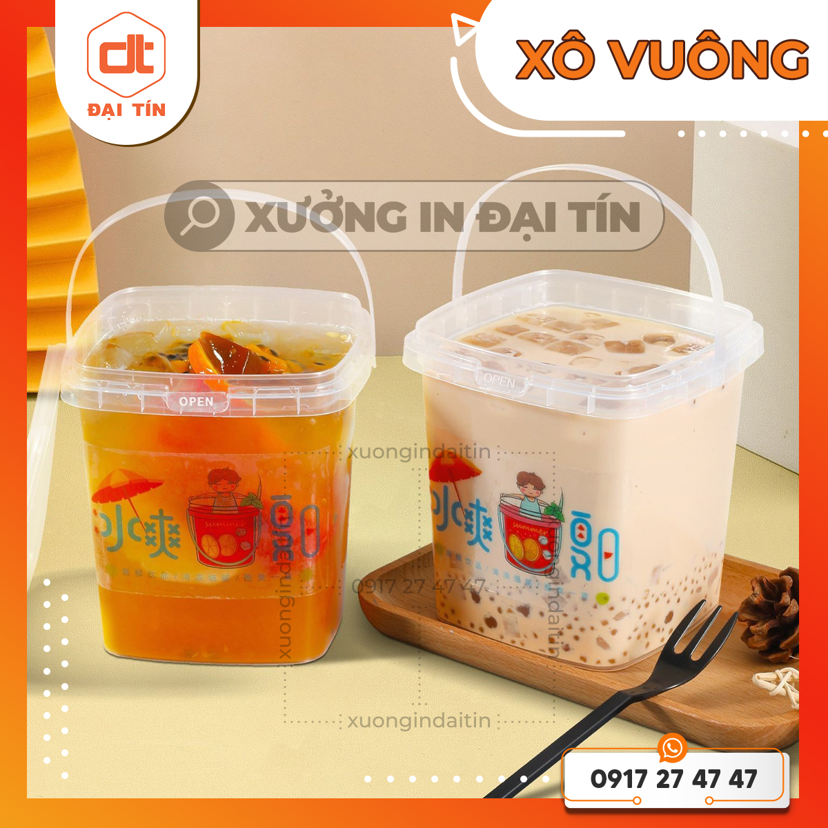 Xô trà sữa vuông