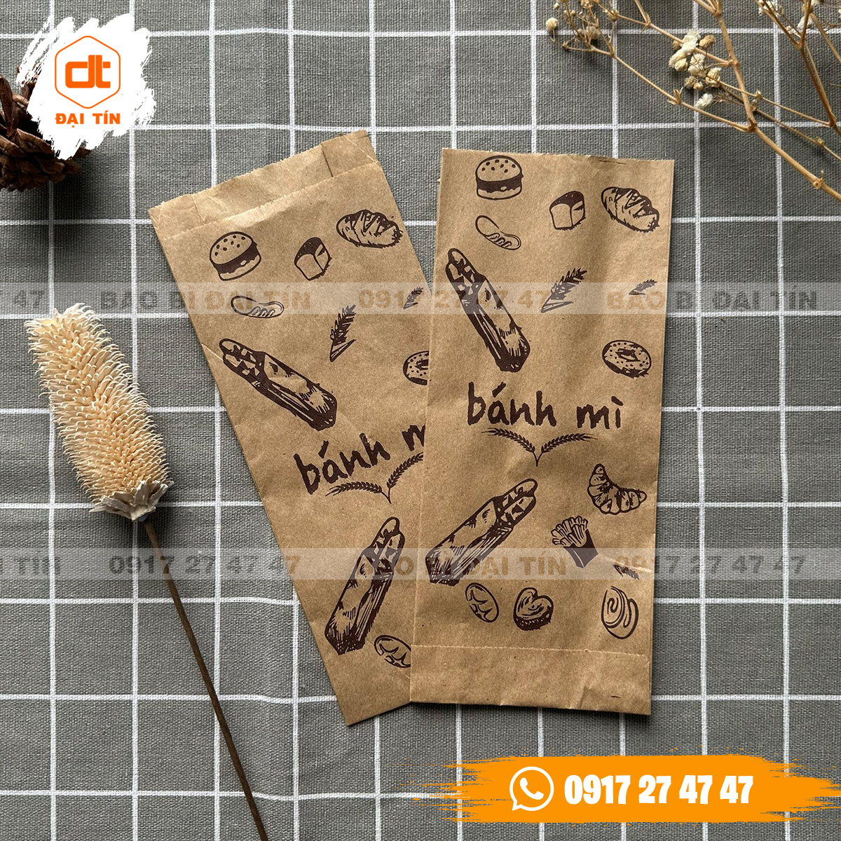 Túi giấy kraft bánh mì nâu