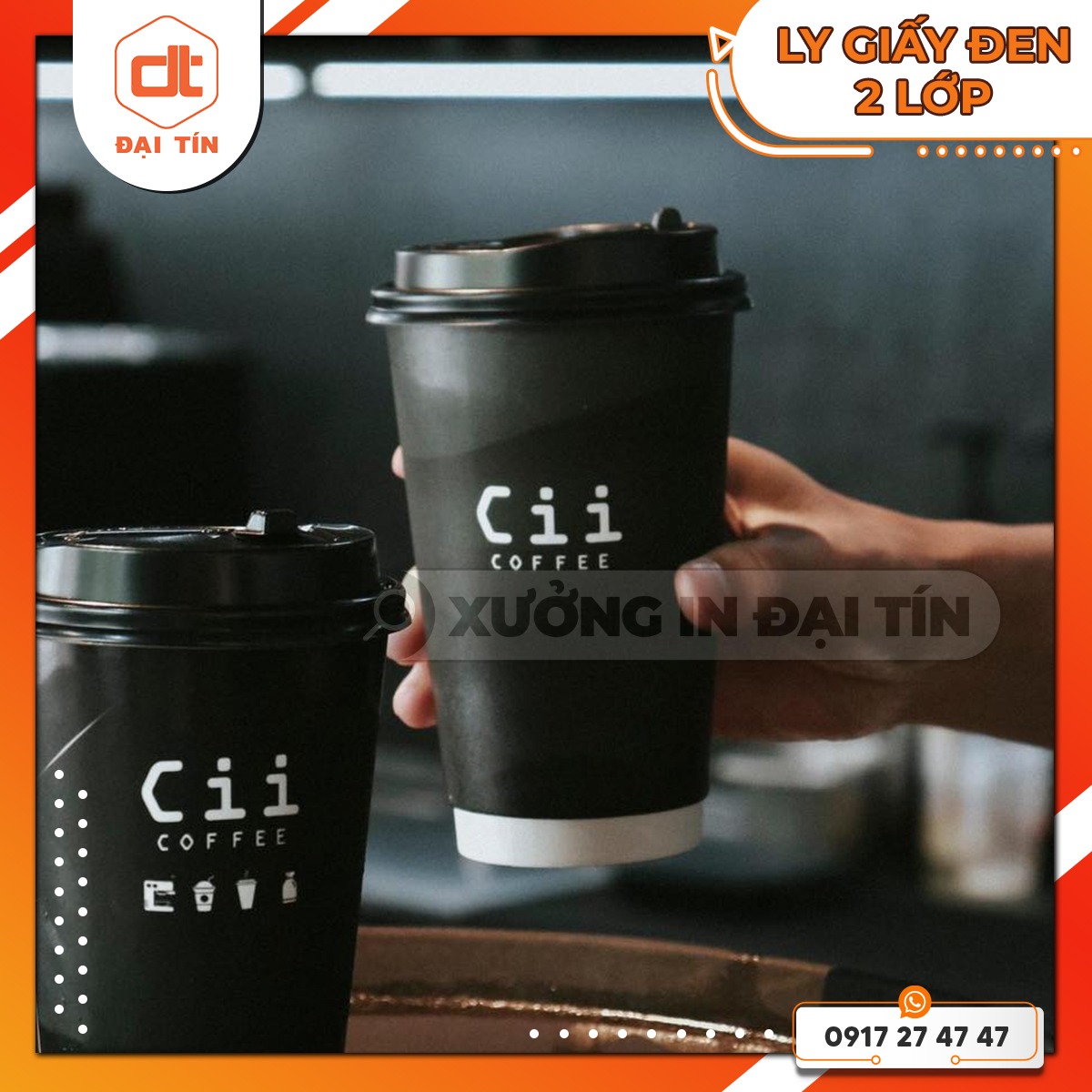 Ly giấy kraft đen 2 lớp