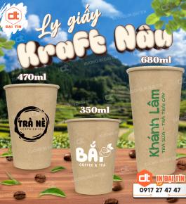 LY ( CỐC ) GIẤY KRAFT NÂU IN 1 LỚP 360ML (12oz), 470ML (16oz), 680ML (22oz)